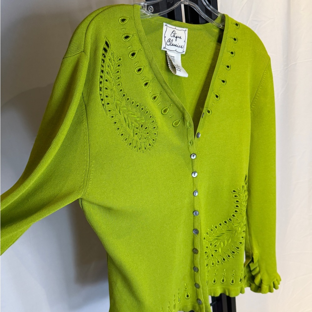 Classic Bright Green Button-Up Cardigan - Picture 2 of 8